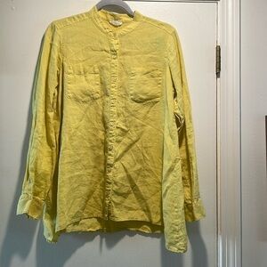 Eileen Fisher Irish Yellow Button Down Swing Organic Irish Linen Blouse